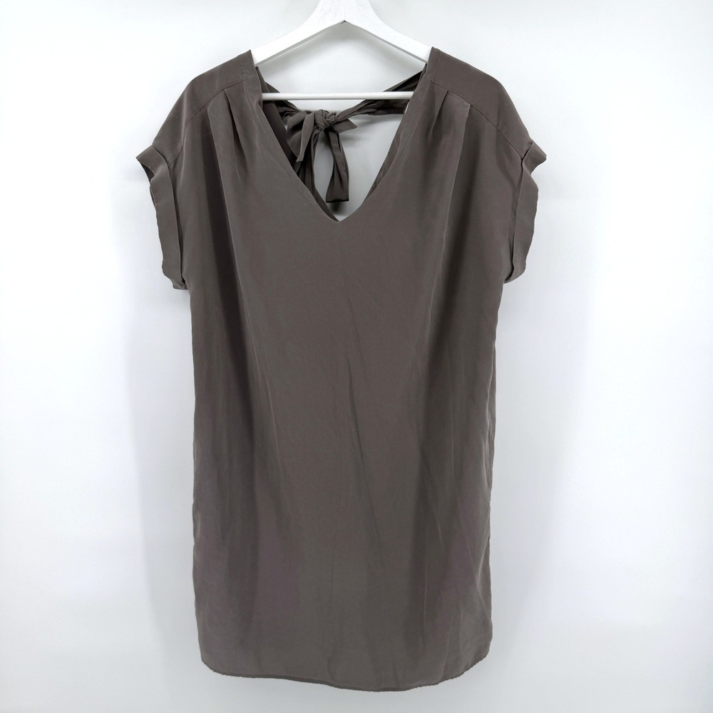 Cynthia Rowley Dress Silk Tie Back 12 Taupe Womens Shift Cocktail Mini